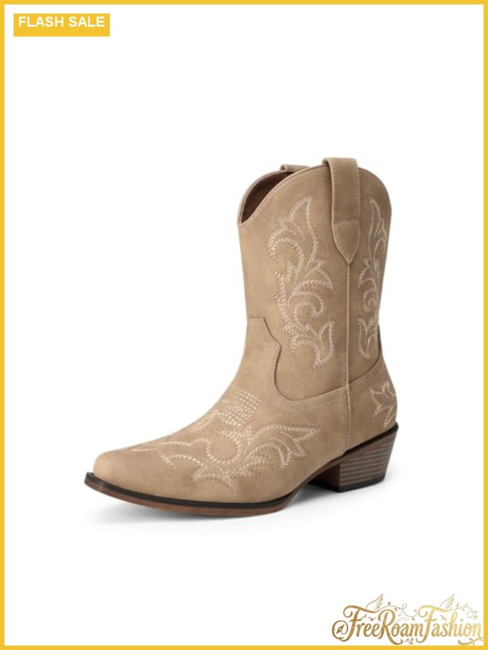 Women's Western Ankle Boots Faux Leather Block Heel Cowboy Booties